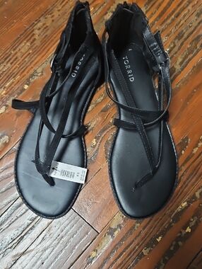 torrid Black Strappy T-Front Lace-Up Sandals